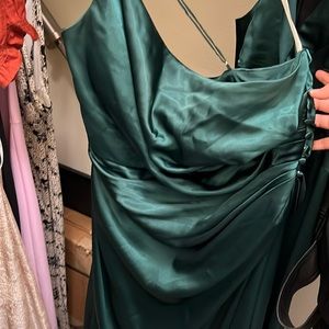 David’s Bridal Galina Signature charmeuse draped one-shoulder bridesmaid dress